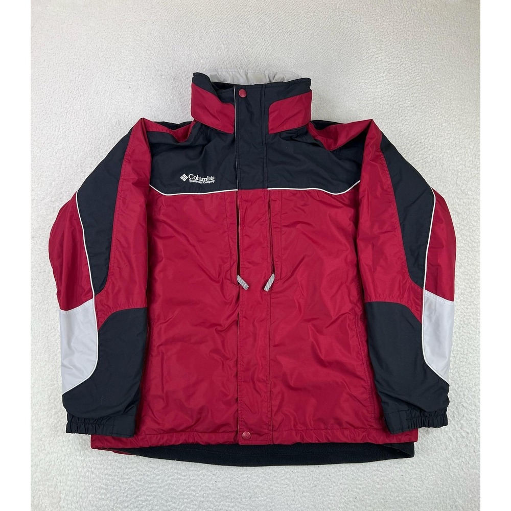 Columbia Interchange Jacket Mens XL Red Black 3-in-1 Hooded Fleece Lined Ski